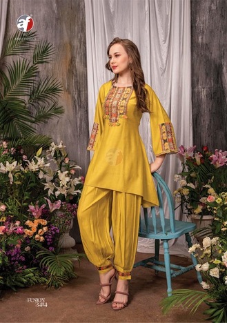 ANJU FABRICS FUSION VOL 3 DESINGER KURTI WITH AFGANI DISTRIBUTOR IN SURAT