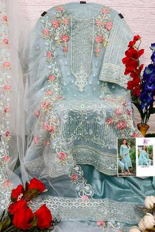 DINSAA SUIT DS 171 ORGANZA EMBROIDERY PAKISTANI SUITS CATALOGUE