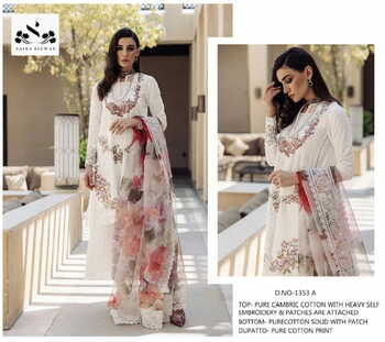 SAIRA RIZWAN 1353 CAMBRIC COTTON EMBROIDERY PAKISTANI SUITS SURAT