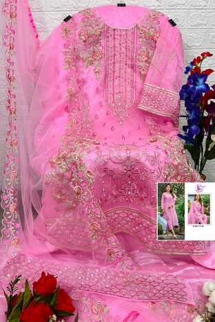 DINSAA SUIT DS 171 ORGANZA EMBROIDERY PAKISTANI SUITS CATALOGUE