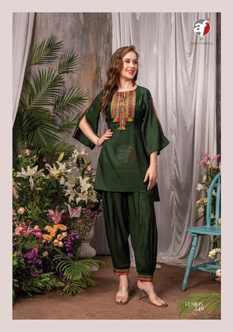 ANJU FABRICS FUSION VOL 3 DESINGER KURTI WITH AFGANI DISTRIBUTOR IN SURAT