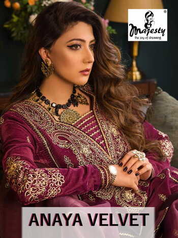 MAJESTY ANAYA VELVET EMROIDERY PAKISTANI SUITS WINTER COLLECTION