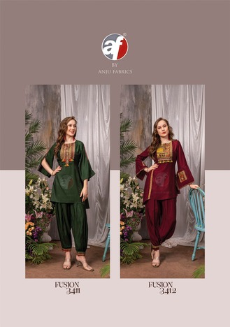 ANJU FABRICS FUSION VOL 3 DESINGER KURTI WITH AFGANI DISTRIBUTOR IN SURAT