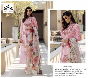 SAIRA RIZWAN 1353 CAMBRIC COTTON EMBROIDERY PAKISTANI SUITS SURAT