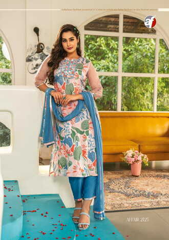 ANJU FABRICS AFFAIR VISCOSE SILK STTICH READYMADE SUIT NEW CATALOGUE