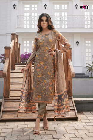 S4U KANTHA ASSAM SILK EMBROIDERY KURTI PANT WITH DUPATTA WHOLESALER SURAT