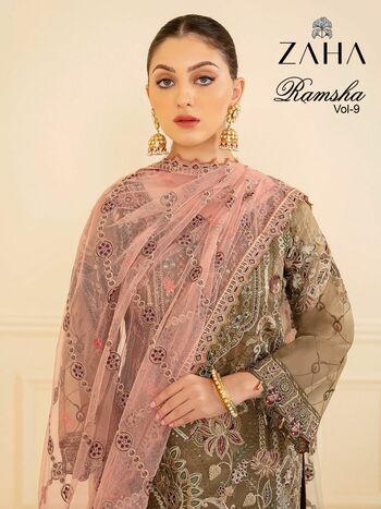 ZAHA RAMSHA VOL 9 GEORGETTE EMBROIDERY PAKISTANI SUITS CATALOGUE