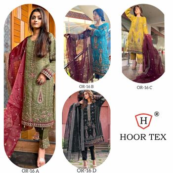 HOOR TEX OR 16 ORGANZA EMBROIDERY PAKISTANI SUITS AT SURAT