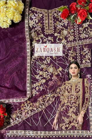 ZARQASH ZIAAZ Z 2028 NET WITH EMBROIDER SALWAR KAMEEZ