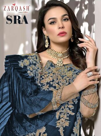 ZARQASH SRA Z 2053 FOUX GEORGETTE PAKISTANI SUITS  LATEST CATALOGUE