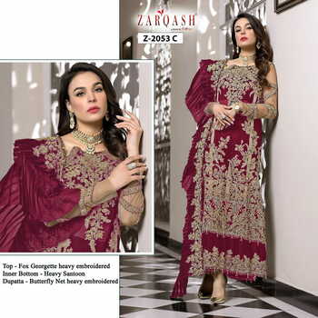 ZARQASH SRA Z 2053 FOUX GEORGETTE PAKISTANI SUITS  LATEST CATALOGUE