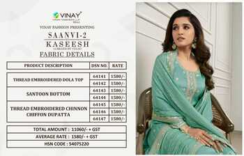 VINAY KASEESH SAANVI VOL 2 DOLA THREAD EMBROIDERED SUITS AT SURAT