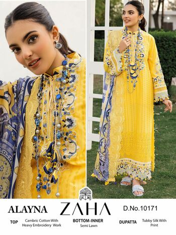 ZAHA ALAYNA CAMBRIC COTTON EMBROIDERY PAKISTANI SUITS CATALOGUE