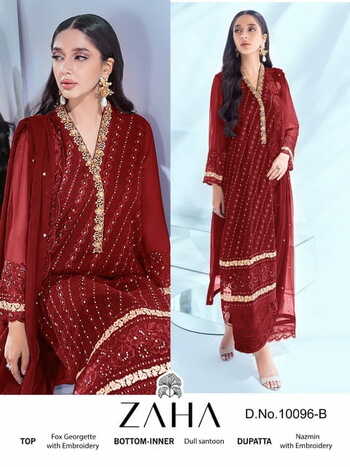 ZAHA 10096 HIT COLOURS GEORGETTE EMBROIDERED PAKISTANI SUITS