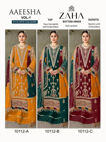 ZAHA AAEESHA VOL 1 GEORGETTE EMBROIDERY PAKISTANI SUITS CATALOGUE