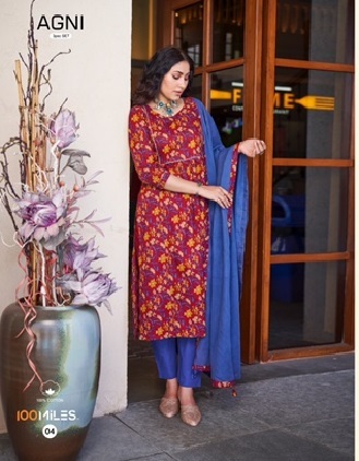 100 MILES AGNI READYMADE KURTI PANT WITH DUPATTA WHOLESALER IN SURAT