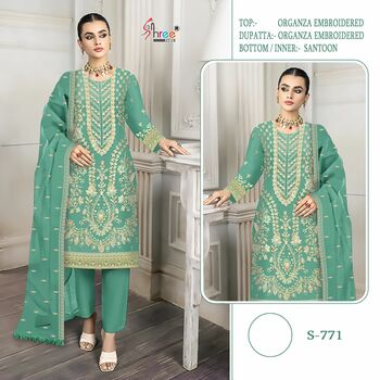 SHREE FABS S 771 ORGANZA EMBROIDERY PAKISTANI SUITS BEST PRICE