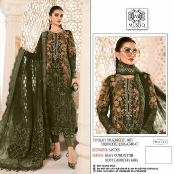 MUSHQ M 173 FOUX GEORGETTE EMBROIDERY PAKISTANI SUITS WHOLESALE