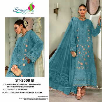 SANIYA TRENDZ ST 2008 ORGANZA EMBROIDERY PAKISTANI SUITS