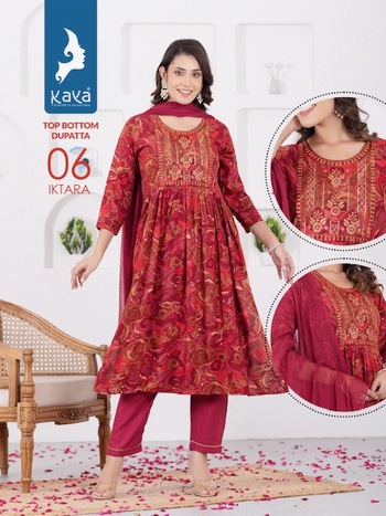 KAYA KURTI IKTARA 3 PIECE RAYON NYRA CUT KURTI WHOLESALER IN SURAT