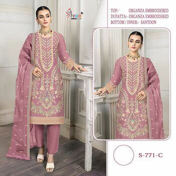 SHREE FABS S 771 ORGANZA EMBROIDERY PAKISTANI SUITS BEST PRICE