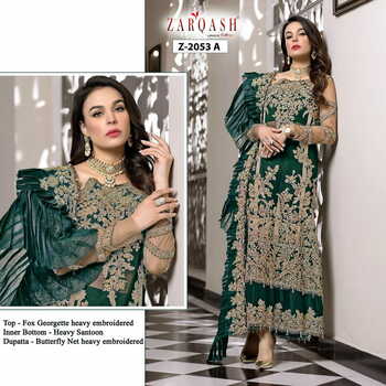 ZARQASH SRA Z 2053 FOUX GEORGETTE PAKISTANI SUITS  LATEST CATALOGUE