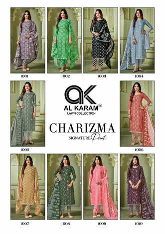 AL KARAM CHARIZMA SIGNATURE PRINTS COTTON KARACHI SUITS AT SURAT