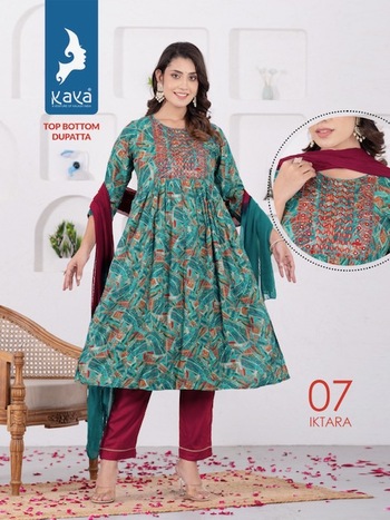 KAYA KURTI IKTARA 3 PIECE RAYON NYRA CUT KURTI WHOLESALER IN SURAT