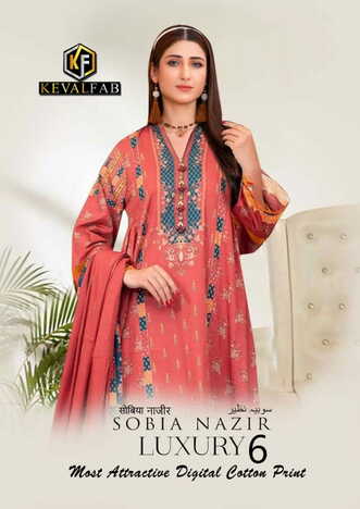 KEVAL FAB SOBIA NAZIR LUXURY VOL 6 COTTON KARACHI PRINTED SUITS SURAT