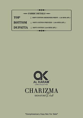 AL KARAM CHARIZMA SIGNATURE PRINTS COTTON KARACHI SUITS AT SURAT