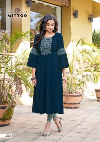 MITTOO SWAGAT RAYON EMBROIDERY KURTIS MANUFACTURER SURAT