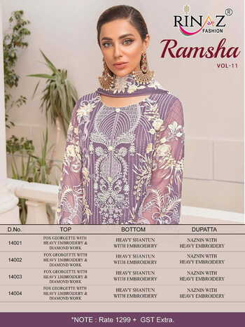 RINAZ RAMSHA VOL 11 PAKISTANI SUITS WHOLESALER SURAT