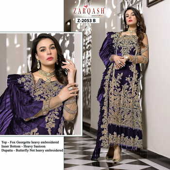 ZARQASH SRA Z 2053 FOUX GEORGETTE PAKISTANI SUITS  LATEST CATALOGUE