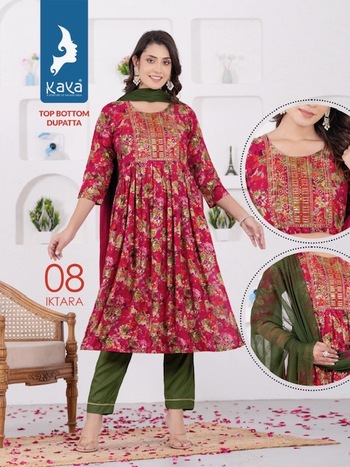 KAYA KURTI IKTARA 3 PIECE RAYON NYRA CUT KURTI WHOLESALER IN SURAT