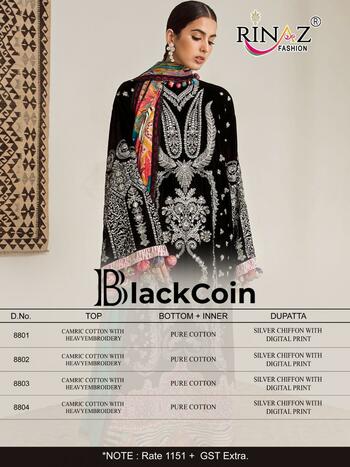 RINAZ FASHION BLACKCOIN CAMBRIC COTTON PAKISTANI SUITS SURAT