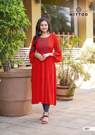 MITTOO SWAGAT RAYON EMBROIDERY KURTIS MANUFACTURER SURAT