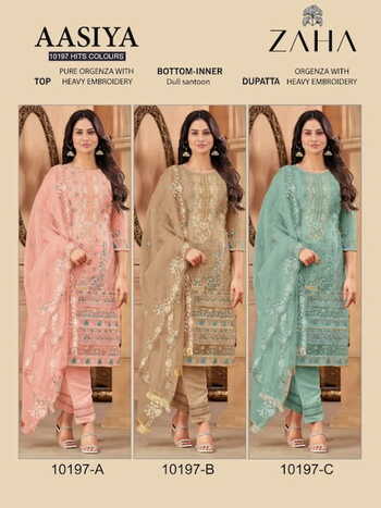 ZAHA AASIYA 10197 SERIES ORGANZA EMBROIDERY PAKISTANI SUITS