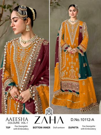 ZAHA AAEESHA VOL 1 GEORGETTE EMBROIDERY PAKISTANI SUITS CATALOGUE