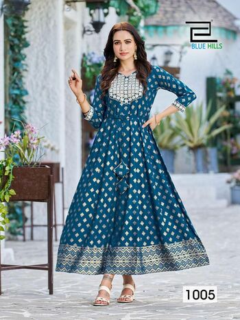 BLUE HILLS WALKWAY REMIX VOL 1 ANARKALI KURTIS CATALOGUE SUPPLIER IN SURAT