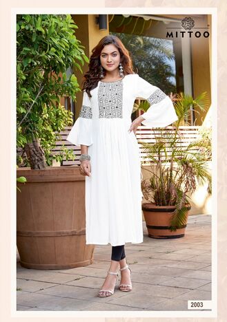 MITTOO SWAGAT RAYON EMBROIDERY KURTIS MANUFACTURER SURAT