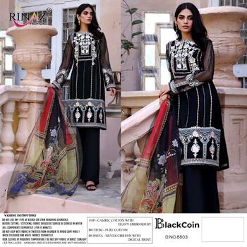 RINAZ FASHION BLACKCOIN CAMBRIC COTTON PAKISTANI SUITS SURAT