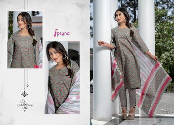 PSYNA COTTON CANDY PRINTED KURTI PANT WITH DUPATTA LATEST CATALOGUE