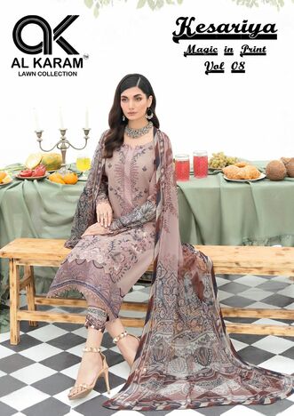 AL KARAM KESARIYA MAGIC IN PRINT VOL 8 PURE CAMBRIC KARACHI SUITS AT SURAT