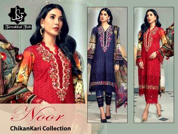 TAWAKKAL FAB NOOR CHIKANKARI PAKISTANI COTTON KARACHI SUITS AT WHOLESALE