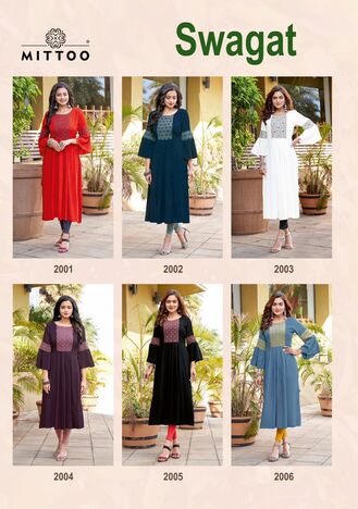 MITTOO SWAGAT RAYON EMBROIDERY KURTIS MANUFACTURER SURAT