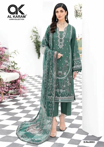 AL KARAM KESARIYA MAGIC IN PRINT VOL 8 PURE CAMBRIC KARACHI SUITS AT SURAT