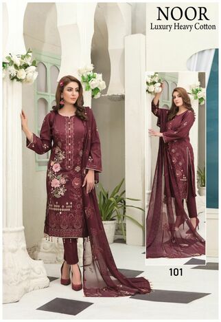 NOOR LUXURY HEAVY COTTON PAKISTANI SUITS BY SAADIA ASAD