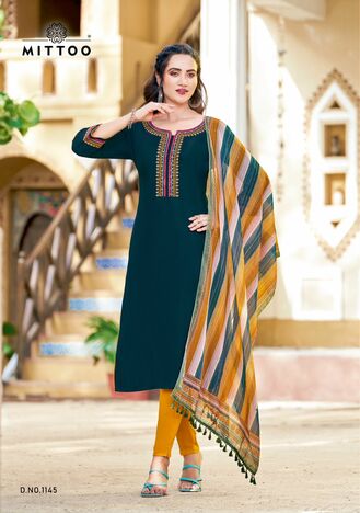 MITTOO KHWAISH RAYON TOP PANT WITH DUPATTA WHOLESALER SURAT