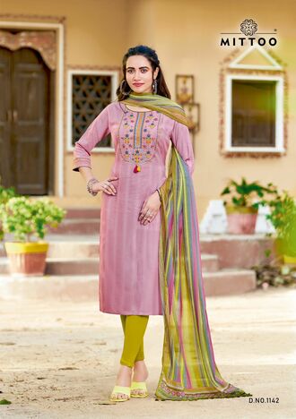 MITTOO KHWAISH RAYON TOP PANT WITH DUPATTA WHOLESALER SURAT