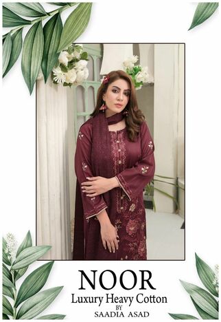 NOOR LUXURY HEAVY COTTON PAKISTANI SUITS BY SAADIA ASAD